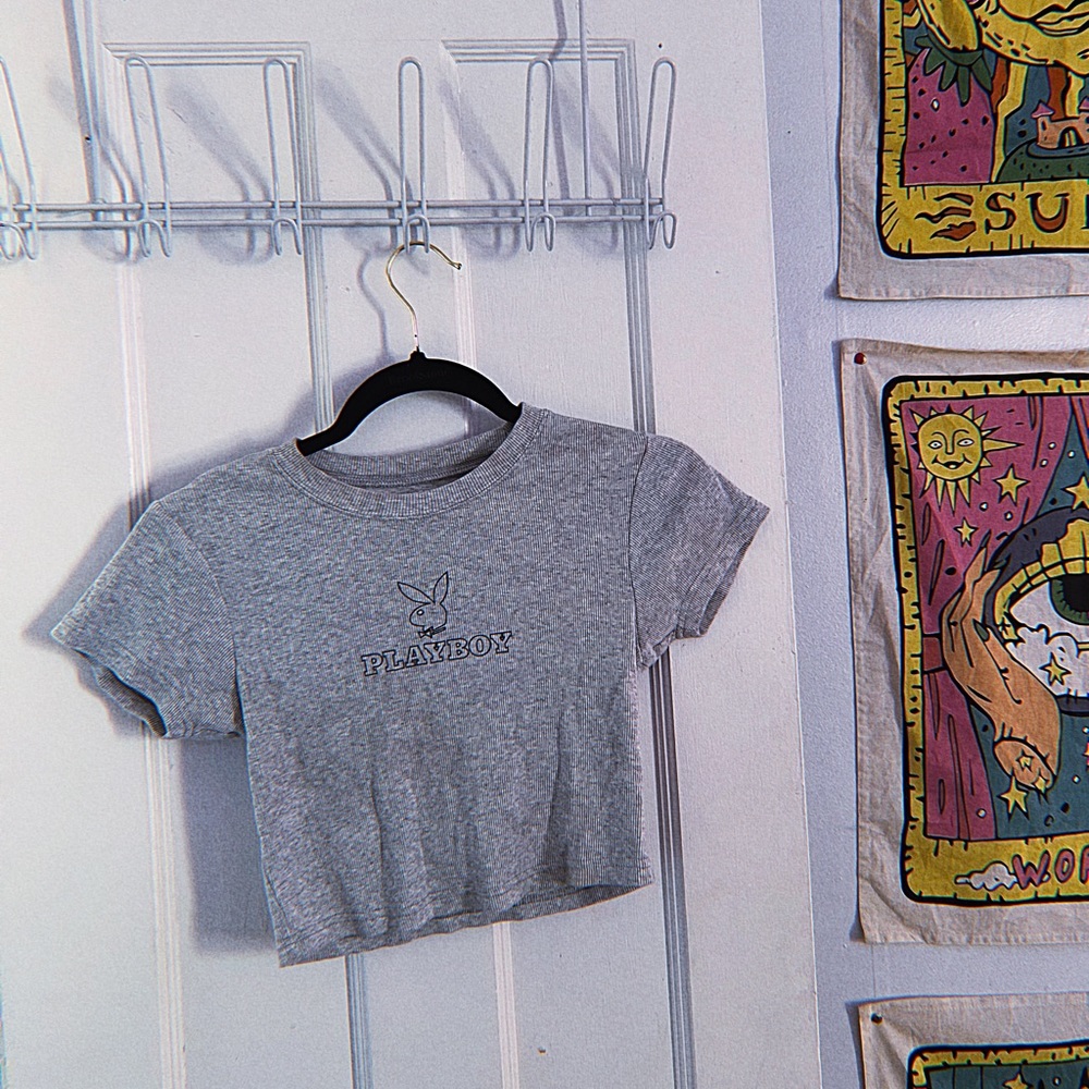 Grey Cropped Playboy Tee